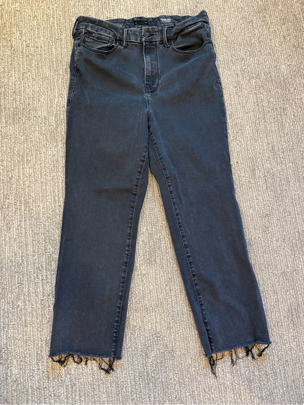 Good American Always Fits Good Legs Straight Jeans 14-18 Black Raw Hem